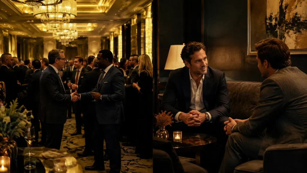 Private business meeting versus crowded networking conference